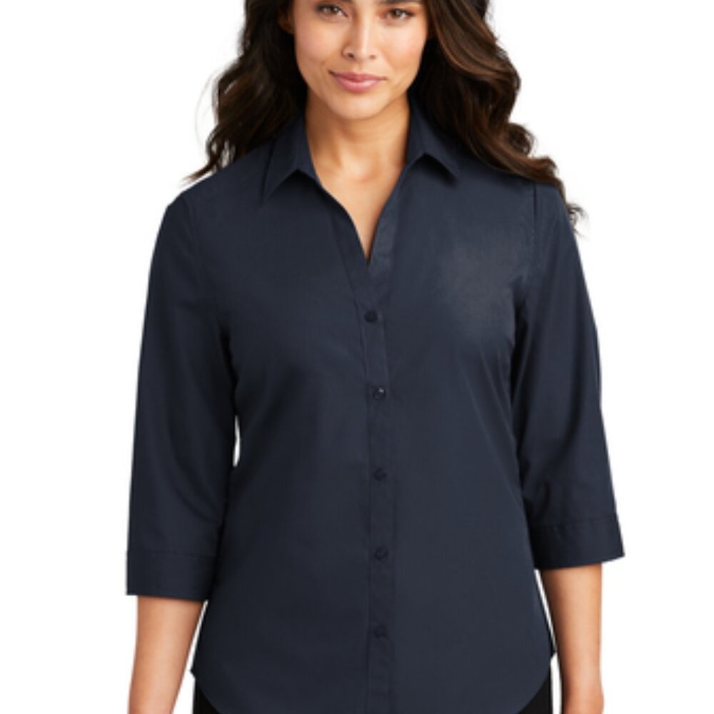 Port Authority® Women's 3/4-Sleeve Carefree Poplin Shirt NAVY / XL